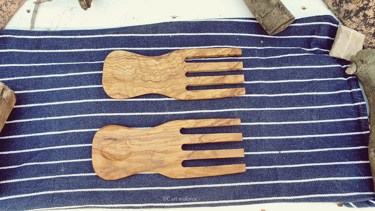 Olive Wood Salad Hands, BfCart Mallorca, Salad Server