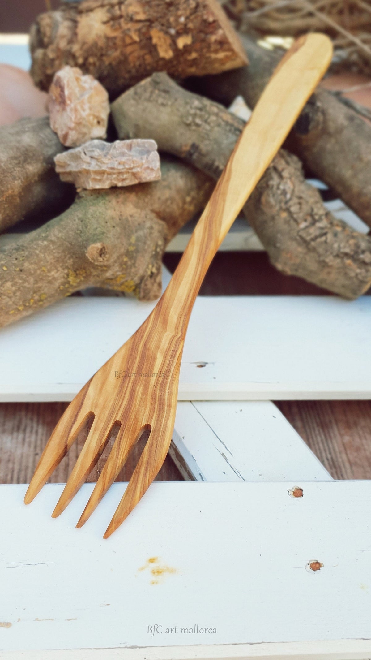 Handmade Olive Wood Kitchen Fork, Elegant Spaghetti Fork (13.75in)