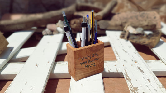Personalized Pencil Pot, Olive Wood Pen Pot Holder, Office Organizer Rectangular Pot, Pencil Pot, Modern Pot Handmade, Wood Pot Pen storage