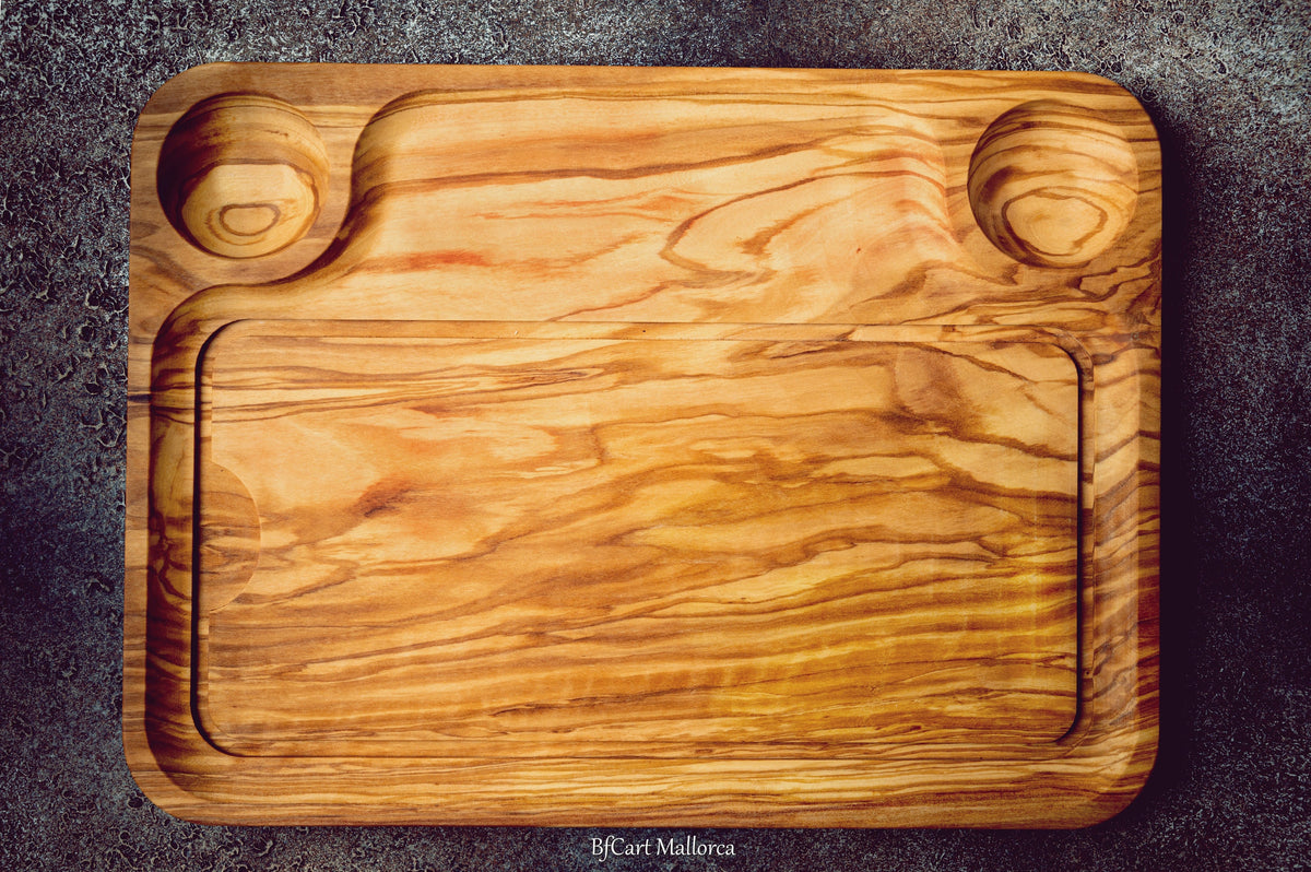 Steak Plate for Meat and Barbecues, Steak and BBQ Meals Serving Board, Steak Plate with Juice Channel, Olive Wood Serving Plate, Grill Plate