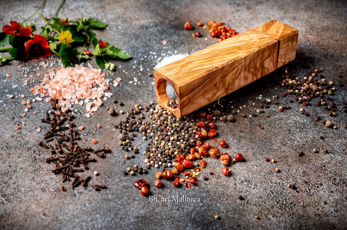 Personalized Olive Wood Pepper Mill, Engraved Salt or Spice Grinder, Rustic Kitchen Gift for Him, Handmade Cooking Gift