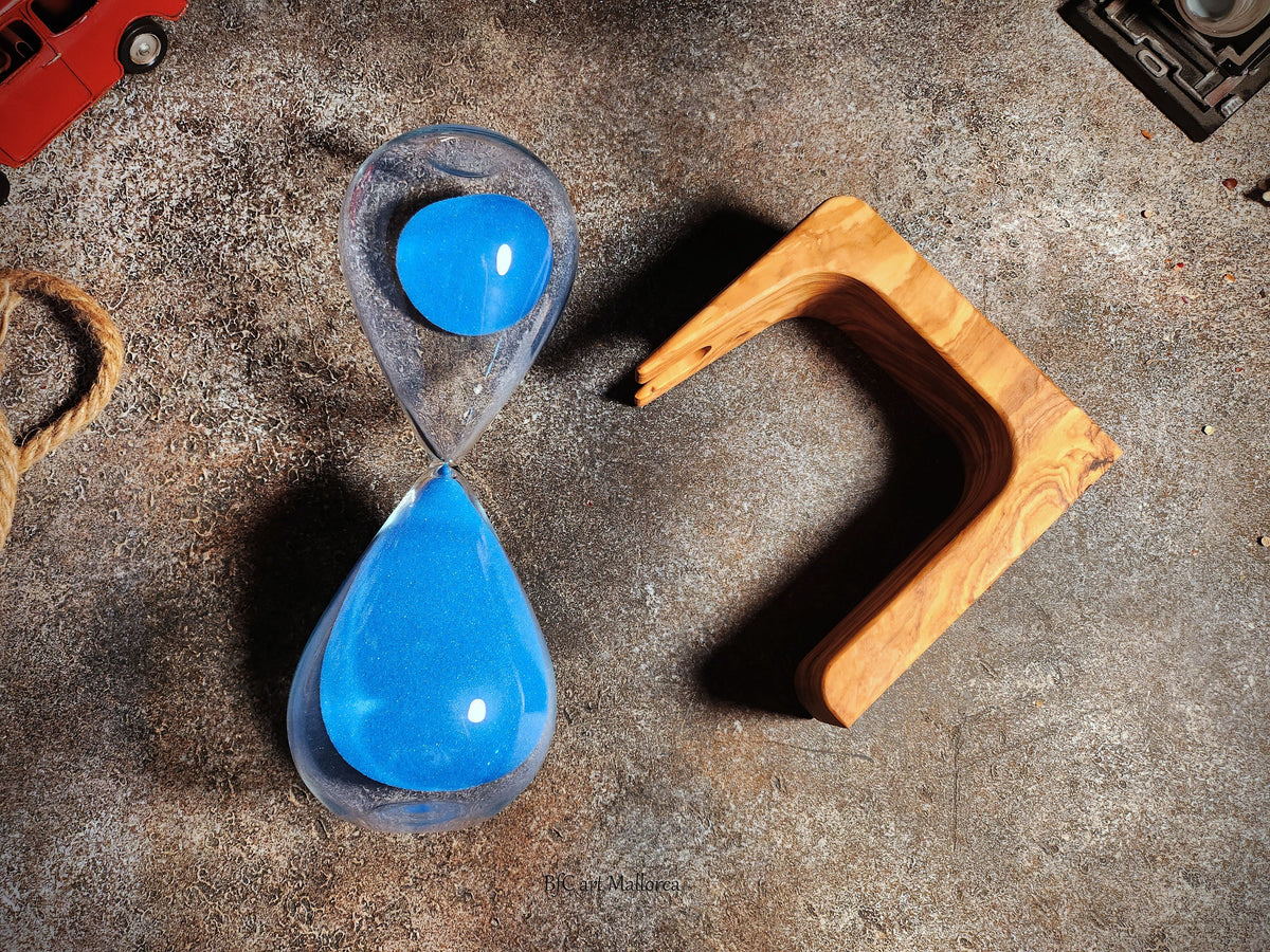 Olive Wood Hourglass, 50 Minute Sand Timer, Office Desk Decor
