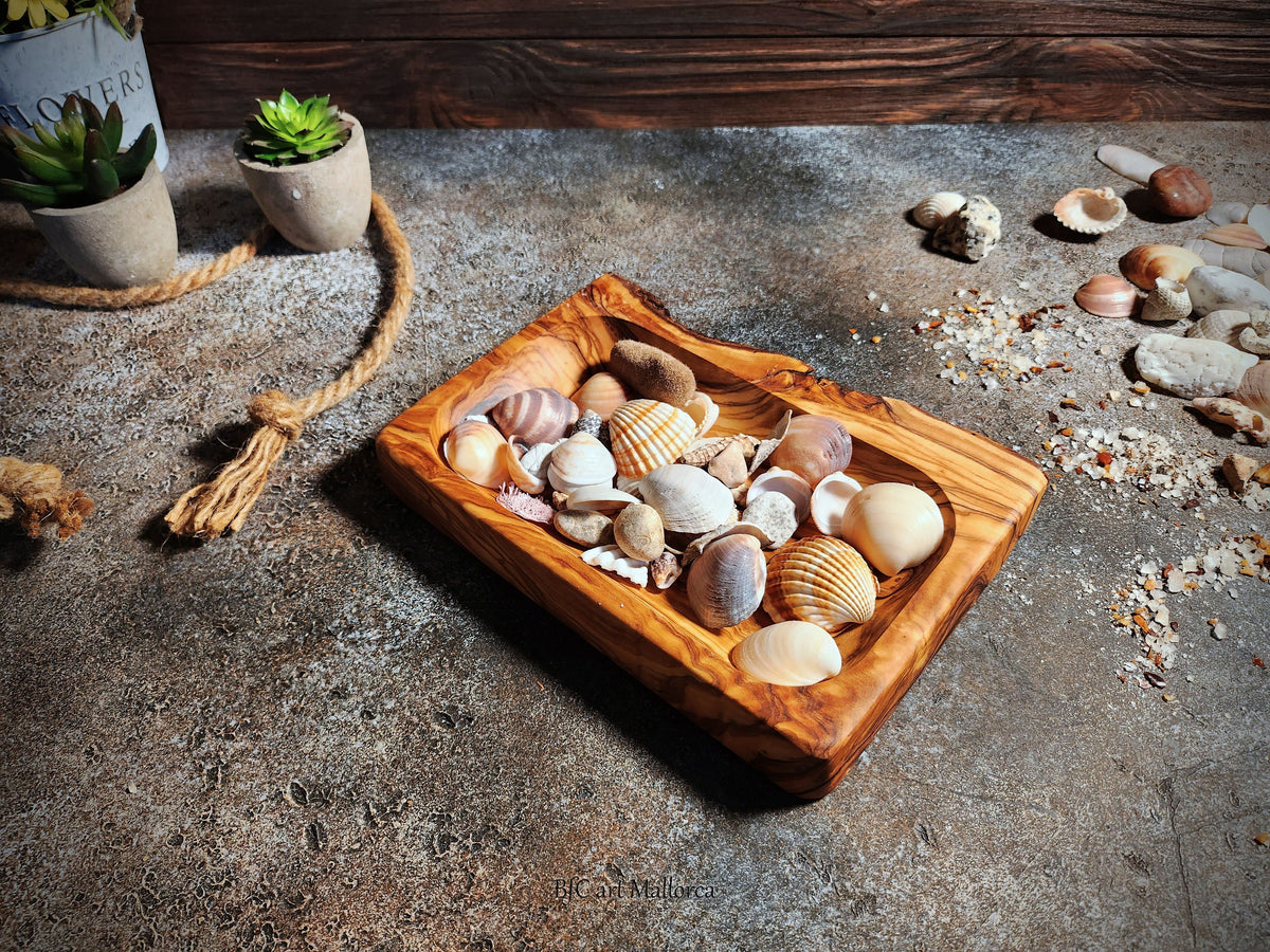 Personalized Olive Wood Serving Tray with Natural Bark Edge: Engraved Rustic Gift