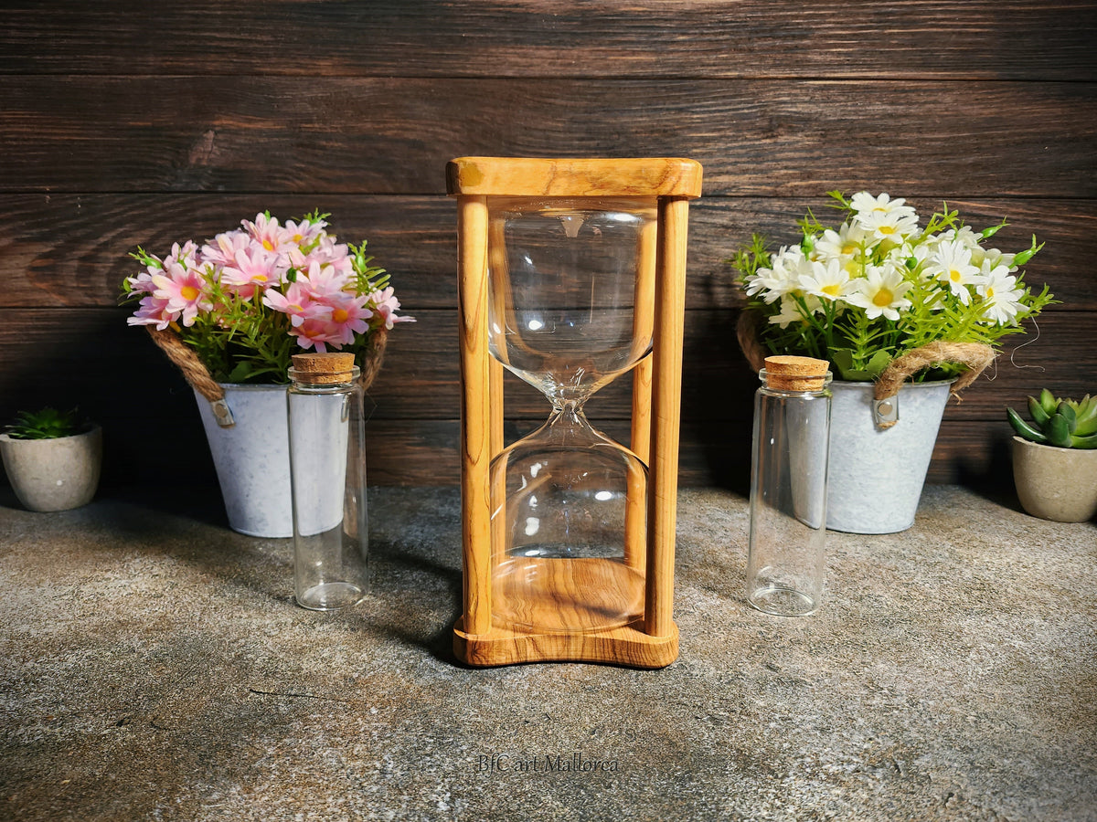 Olive Wood Unity Sand Ceremony Set, Hourglass, Wedding Decor