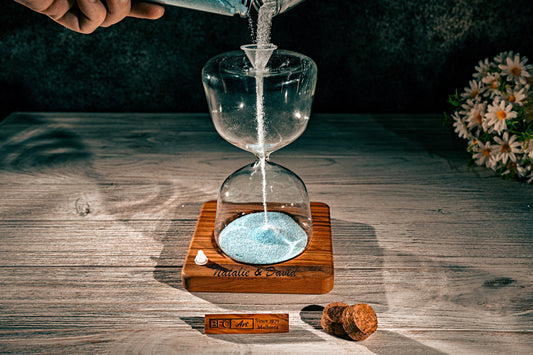 Handmade Olive Wood Hourglass Wedding Unity Set - Includes Colored Sand for Ceremony