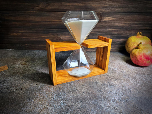 Handcrafted Olive Wood Hourglass, 50-Minute Sand Timer, Rustic Decor
