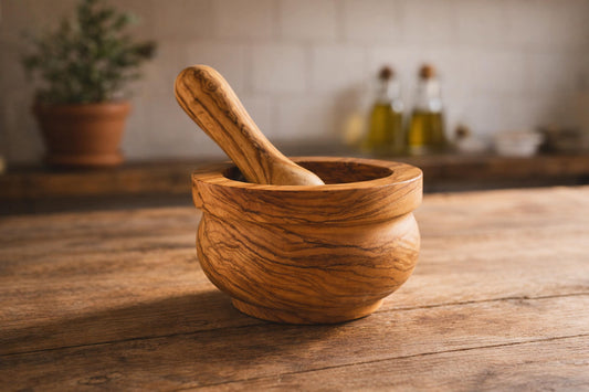 Handcrafted Olive Wood Mortar & Pestle – Solid Rustic Spice Grinder, Natural Herb Crusher Kitchen Gift for Chefs and Foodies
