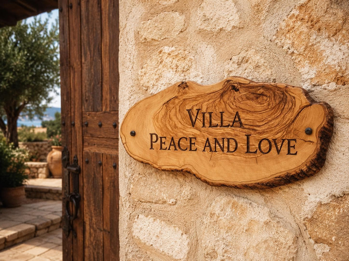 Personalized Olive Wood House Sign, Custom Finca Name Plaque, Rustic Villa Sign