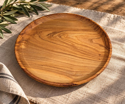 Rustic Olive Wood Plate, Handmade Serving Platter, Natural Appetizer Plate, Large Wooden Dinner Plate