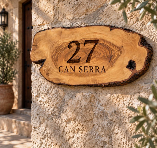 Personalized Olive Wood Address Sign, Custom House Number Plaque, Family Name Sign
