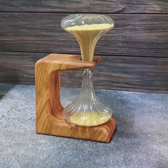 Sand clock 10 min made of olive wood, original design of the handmade interchangeable hourglass