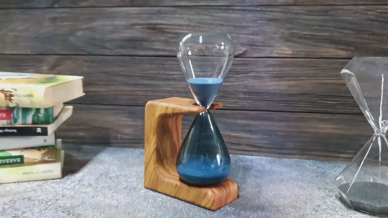 Decorative hourglass holder 15 min olive wood Customizable, sand hourglass timer, minute sand timer