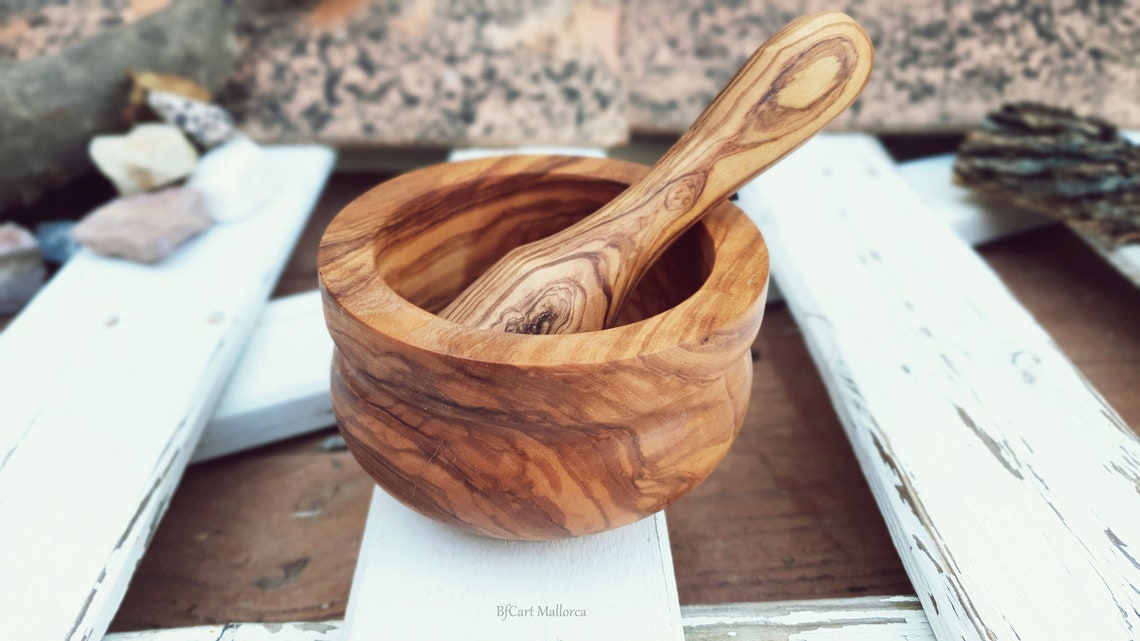 Rustic Mortar Olive Wood Mortar and Pestle Set Wooden Herb Grinder