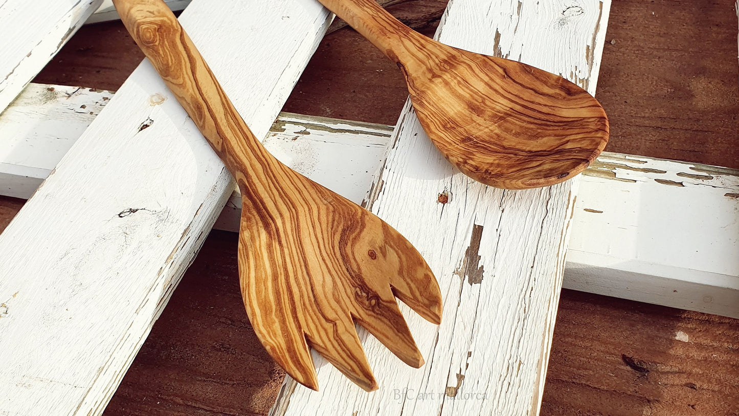Large Salad Spoons Olive Wood, Salad Bowl Spoons, Large Wooden Cutlery, Olive Wooden Salad Spoons, Salad Servers, Large Skillet Spoons