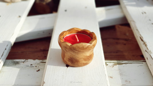 Flower Shaped Candle Holder olive wood, Wedding Candle Holders, Candle Christmas decoration, Tea Light Holder, Reusable Candle Holders,