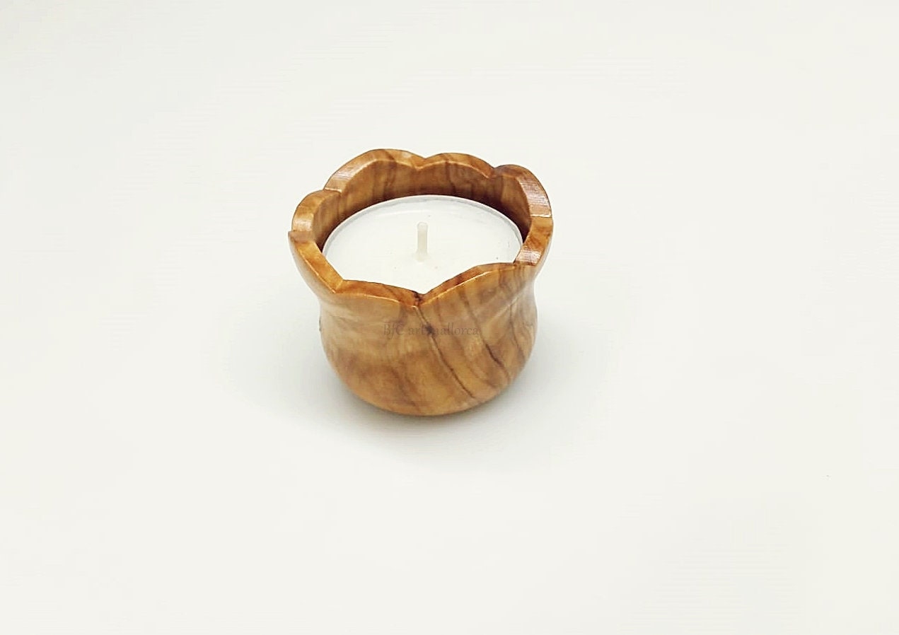 Flower Shaped Candle Holder olive wood, Wedding Candle Holders, Candle Christmas decoration, Tea Light Holder, Reusable Candle Holders,