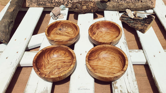 Set 4 Salad Bowl Olive Wood, Breakfast Bowl, Cereal Bowl, Wooden Fruit Bowl, Snack Bowl, Vintage Bowl, Individual Salads, Bowl For Snack