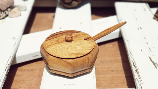 Wooden Sugar Bowl, Vintage Sugar Bowl, Salt Shaker With Spoon, Salt Container, Sugar Pot, Olive Wood Salt Keeper, Wooden Spice Keeper Box