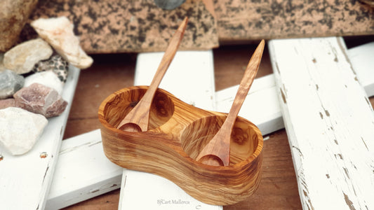 Double Open Salt Cellar With Spoons, Salt Shaker wood , Salt Shaker For Fine and Coarse Salt, Salt Open Container, Wooden Shaker Salt Sugar