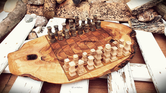 Large Olive Wood Chess Board, Rustic Chess Board Set, The Queens Gambit Chess, Unique handcrafted chess Vintage, Christmas Gift father
