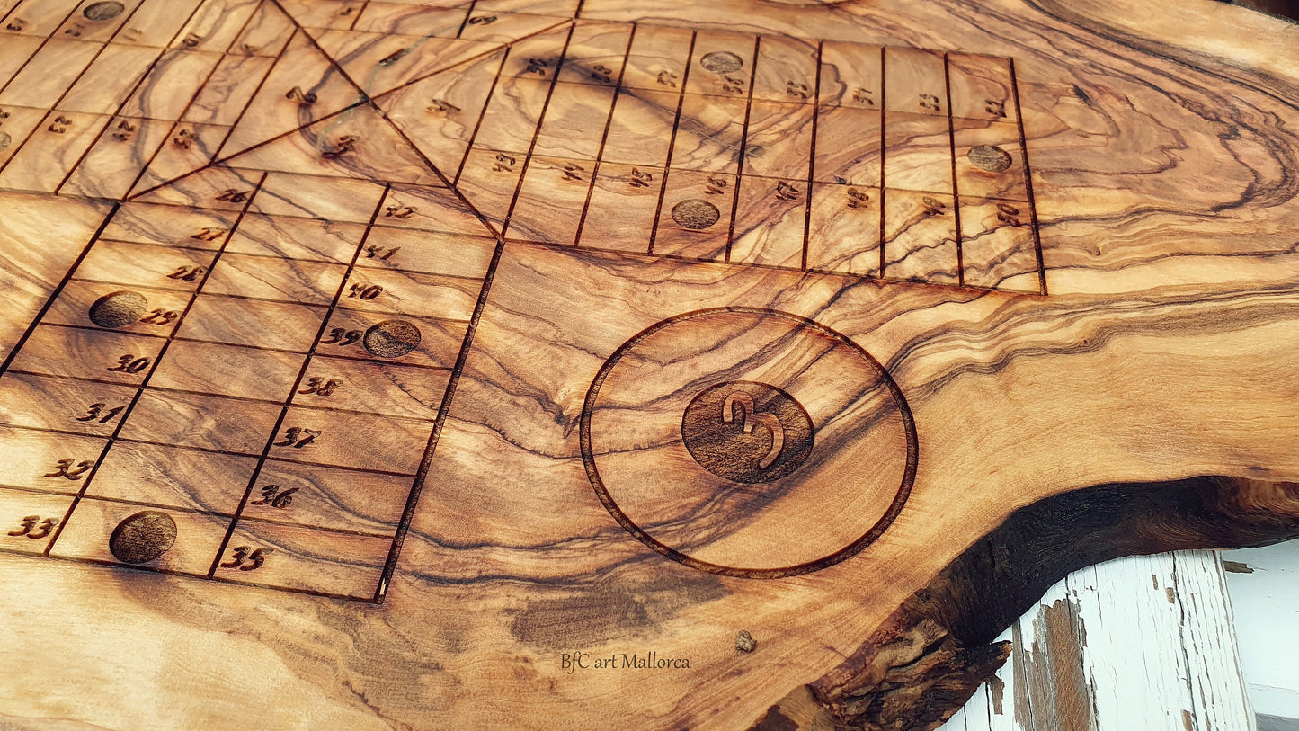 Custom Ludo Rustic Olive Wood Board, Olive Wood Parcheesi of Author Design
