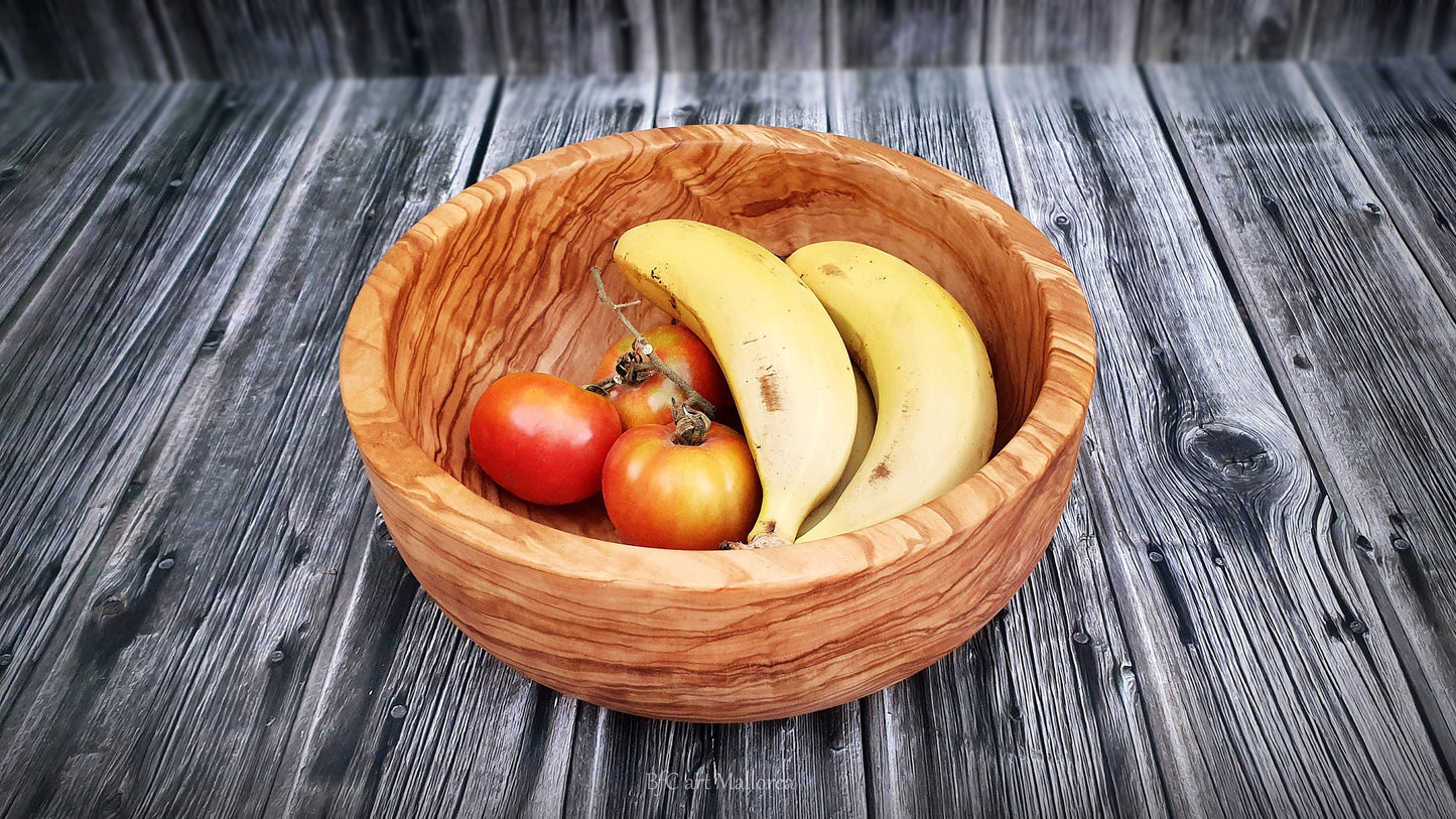 Wooden Salad Bowl Medium Size, Olive Wood Bowl Handmade turned and Centerpiece for Fruit, Wooden Fruit Bowl Vintage, Mid Century Tray House