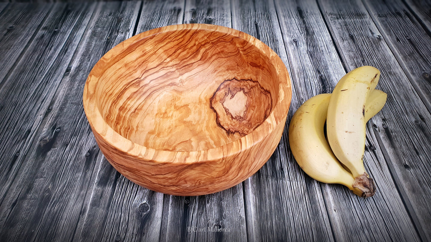 Wooden Salad Bowl Medium Size, Olive Wood Bowl Handmade turned and Centerpiece for Fruit, Wooden Fruit Bowl Vintage, Mid Century Tray House