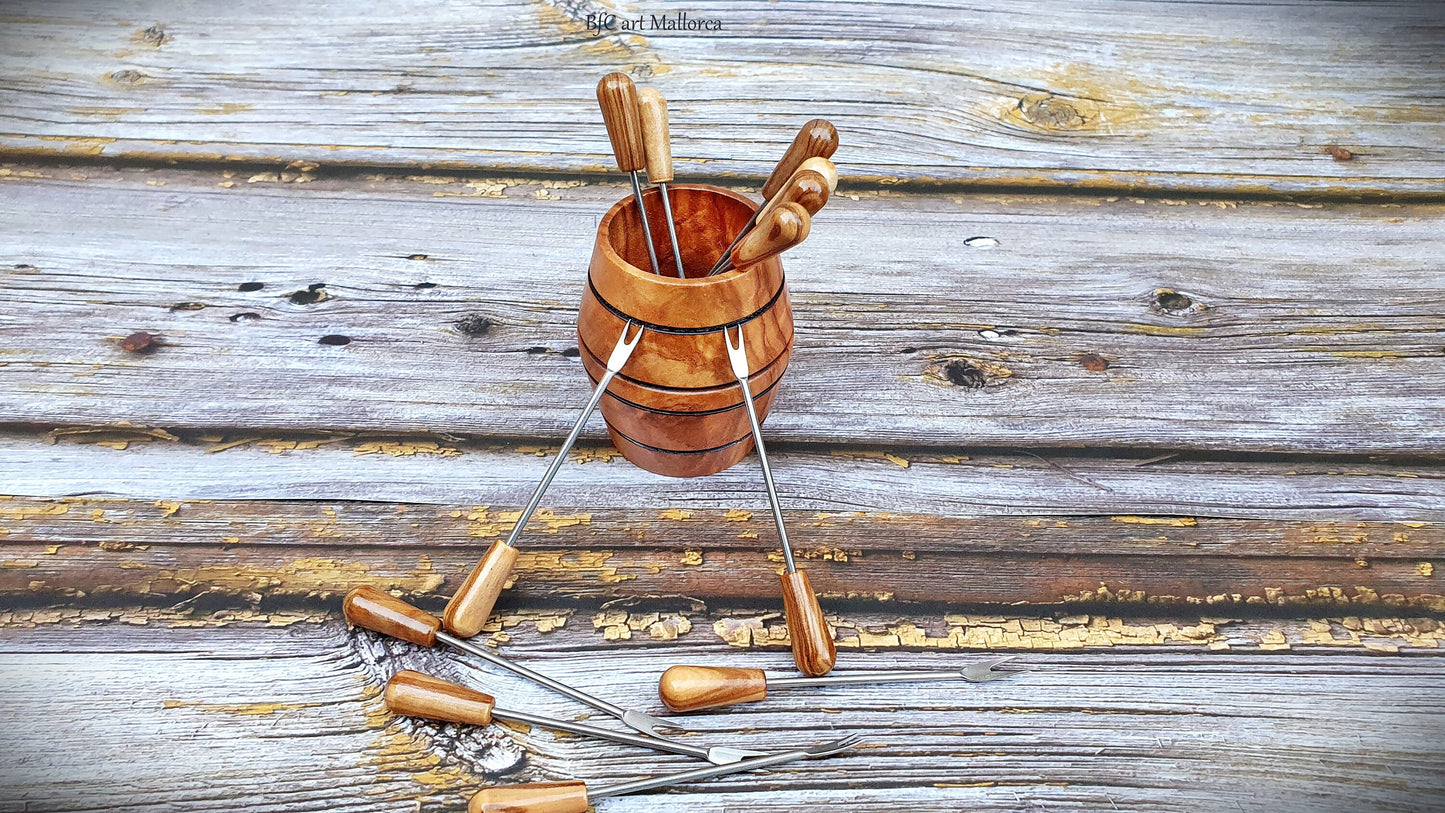 Olive Wood Barrel For Picks, Barrel With Skewers, Set Table Appetizers Skewers, Table Skewer Holders, Wine Barrel Appetizers Tables Weddings