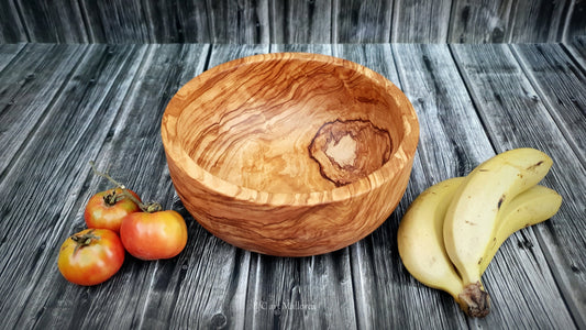 Wooden Salad Bowl Medium Size, Olive Wood Bowl Handmade turned and Centerpiece for Fruit, Wooden Fruit Bowl Vintage, Mid Century Tray House