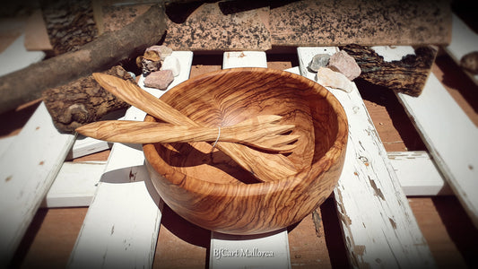 Salad Bowl With Servers, Vintage Salad Bowl Olive Wood, Salad Bowl With Tongs, Fruit Bowl, Retro Bowls, Vintage Kitchen Mid Century Bowl