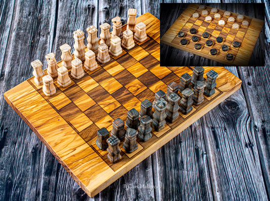 Chess Board Set and Checkers Olive Wood
