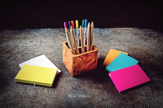 Olive wood Square Pencil Holder, Office and Desk Pencil Holder, Wooden Pen Holder, Office Accessories for Desk, Wooden Desk Pencil Organizer