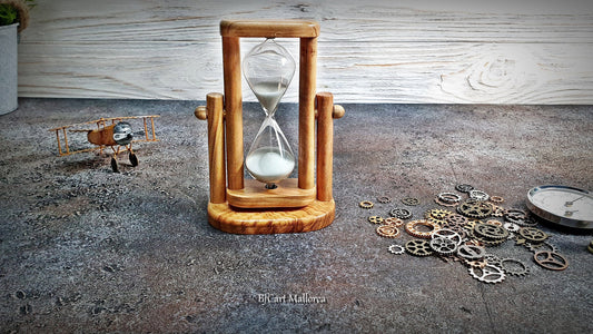 Sand timer hourglass With rotating 5 minutes, Classic Sand Timer olive wood, Handmade glass sand timer, Hourglass Home decor library Antique