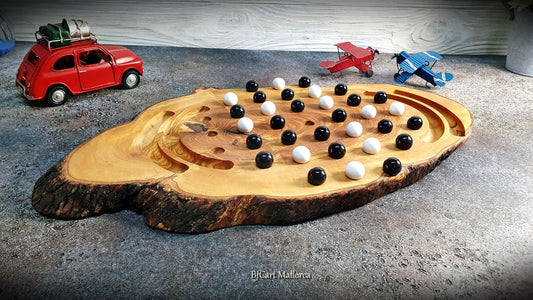 Handmade Solitaire Game Board With 36 Glass Balls Rustic Olive Wood, Vintage Classic Solitaire Board Game Set, Classic Indoor Board Game