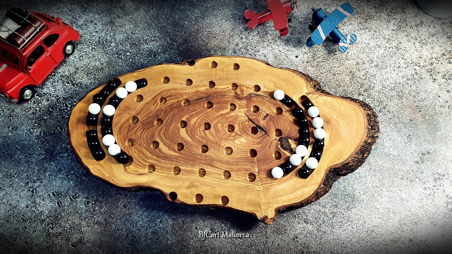 Solitaire Game Board Custom With 36 Glass Balls Rustic Olive Wood, Vintage Classic Solitaire Board Game Set, Classic Indoor Board Game