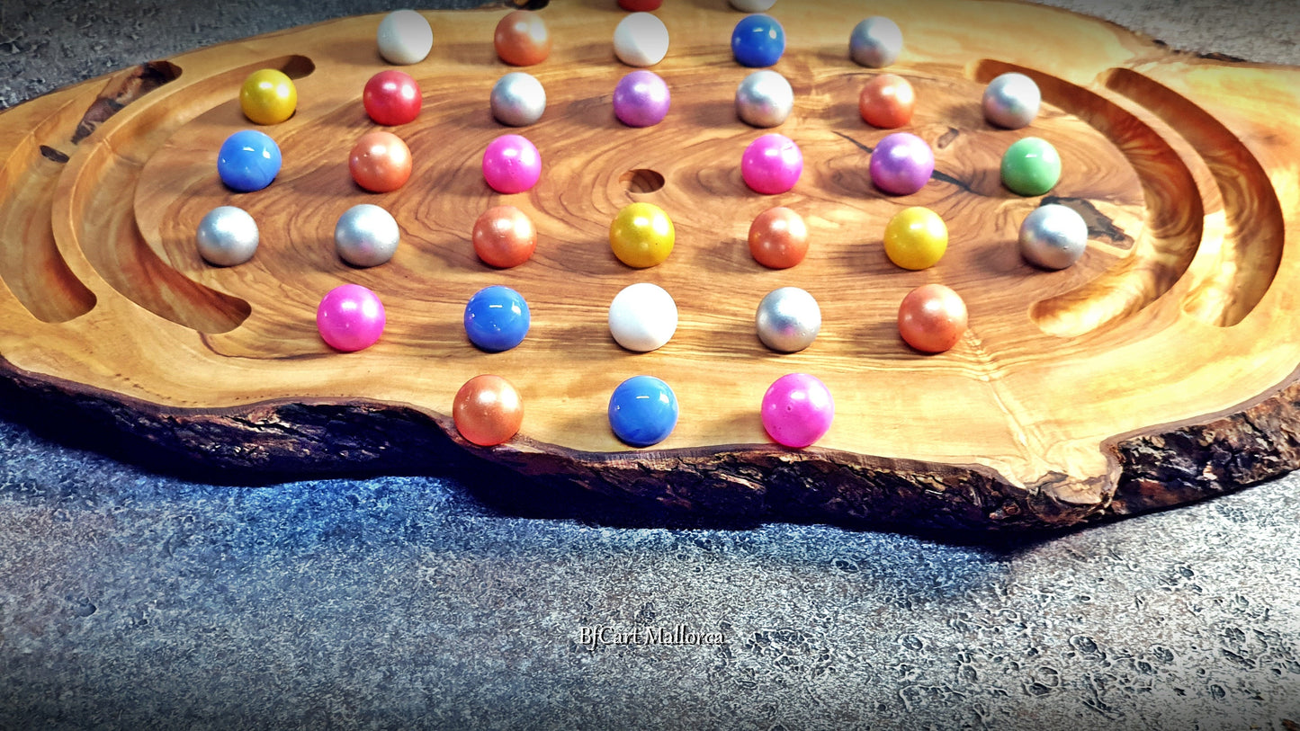 Vintage Handmade Solitaire Game, Solitaire Board Game Table Decor, Wooden Solitaire Game With Glass Balls, Classic Solitaire Play Game