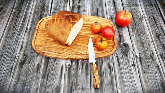 Kitchen Board With exterior Groove in Olive Wood ideal for Cutting Bread, Cheeses and all kinds of Sausages