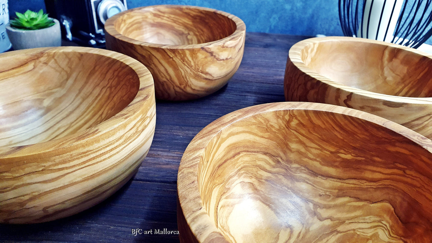 Cereal and Fruit Breakfast Bowls of Olive Wood , Handmade Kitchen Bowl Set for Desserts