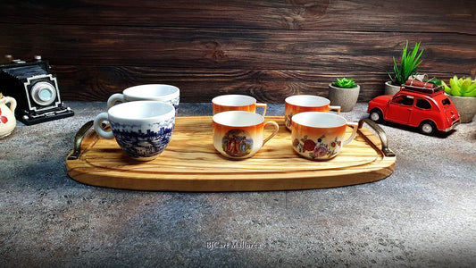 Tray with handles Wooden serving personalized, Tray with Handles Olive wood, Tray for Serving Breakfasts in Bed, Tray for Coffees Serving