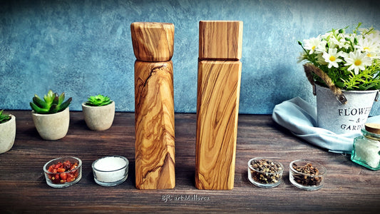 Set Pepper Mill Grinder Olive Wood, Salt Mill and Pepper Shaker, Pepper Mills for Seasoning, Vintage Pepper Shaker, Pepper Grinder Handmade