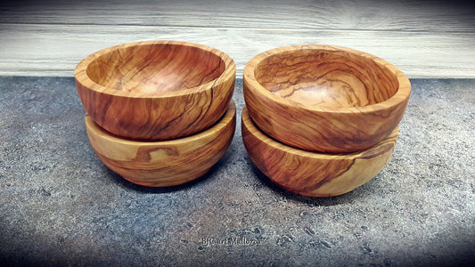 Salad Bowl Olive Wood custom set 4, Custom small bowl wedding gift, Breakfast Bowl, Cereal Bowl, Wooden Fruit Bowl, Bowl ndividual Salads