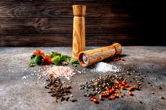 Set 2 Pepper Mill Grinder Olive Wood, Handcrafted Wooden Pepper Mill, Pepper Mill kit for Seasoning, Salt and Pepper Grinder Shakers