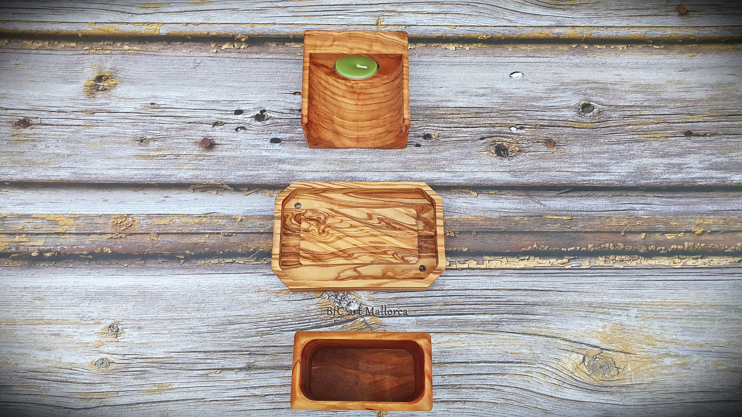 Bathroom set with a toothbrush pot soap dish and matching olive wood candle holder for gifts, bathroom cup and soap dish