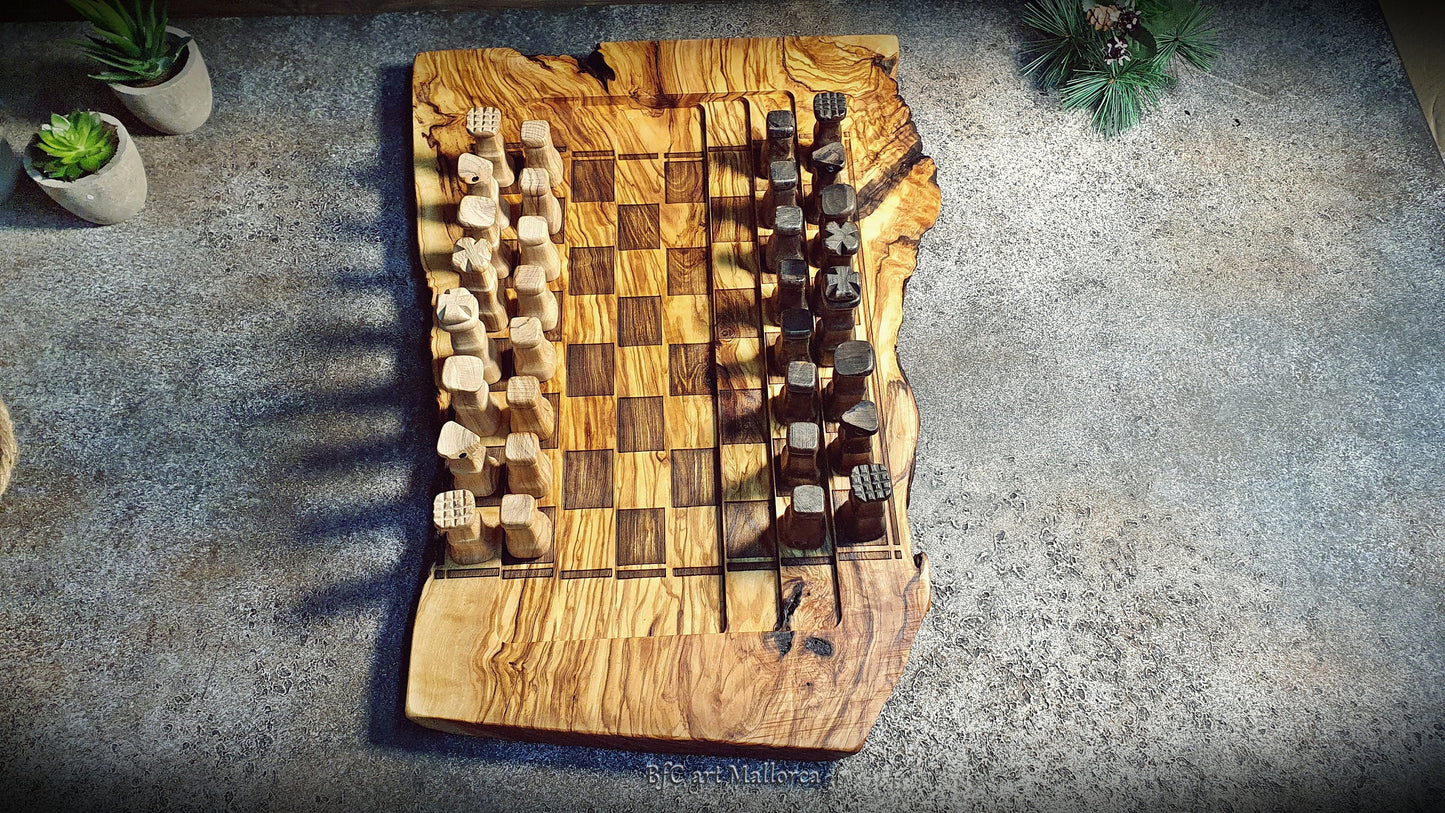 Live Edge Customizable Chess Board With a Unique and Exclusive Design Handcrafted with Tiered Play Area