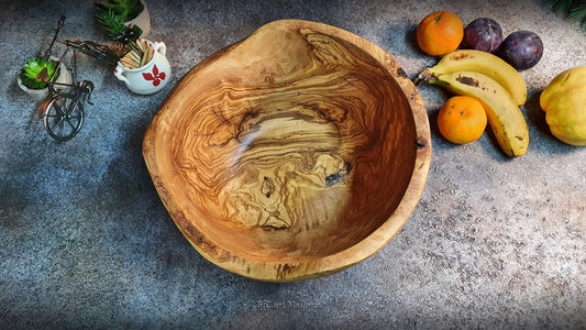 Large Salad Bowl Customizable Olive Wood With Organic and Rustic Shapes, Large Handmade Fruit Bowl, Unique Wooden Centerpiece