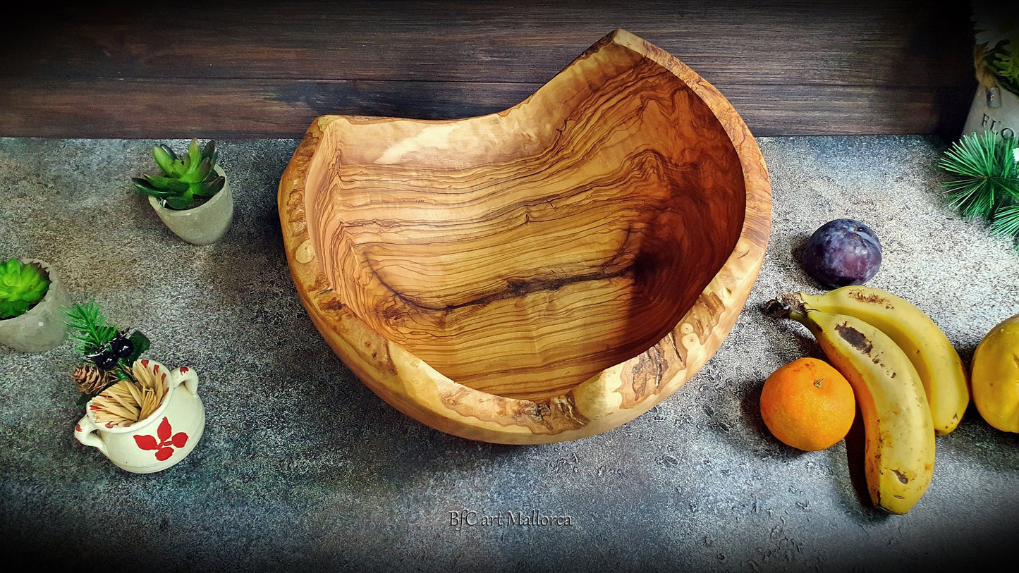 Large Salad Bowl Customizable Olive Wood With Organic and Rustic Shapes, Large Handmade Fruit Bowl, Unique Wooden Centerpiece