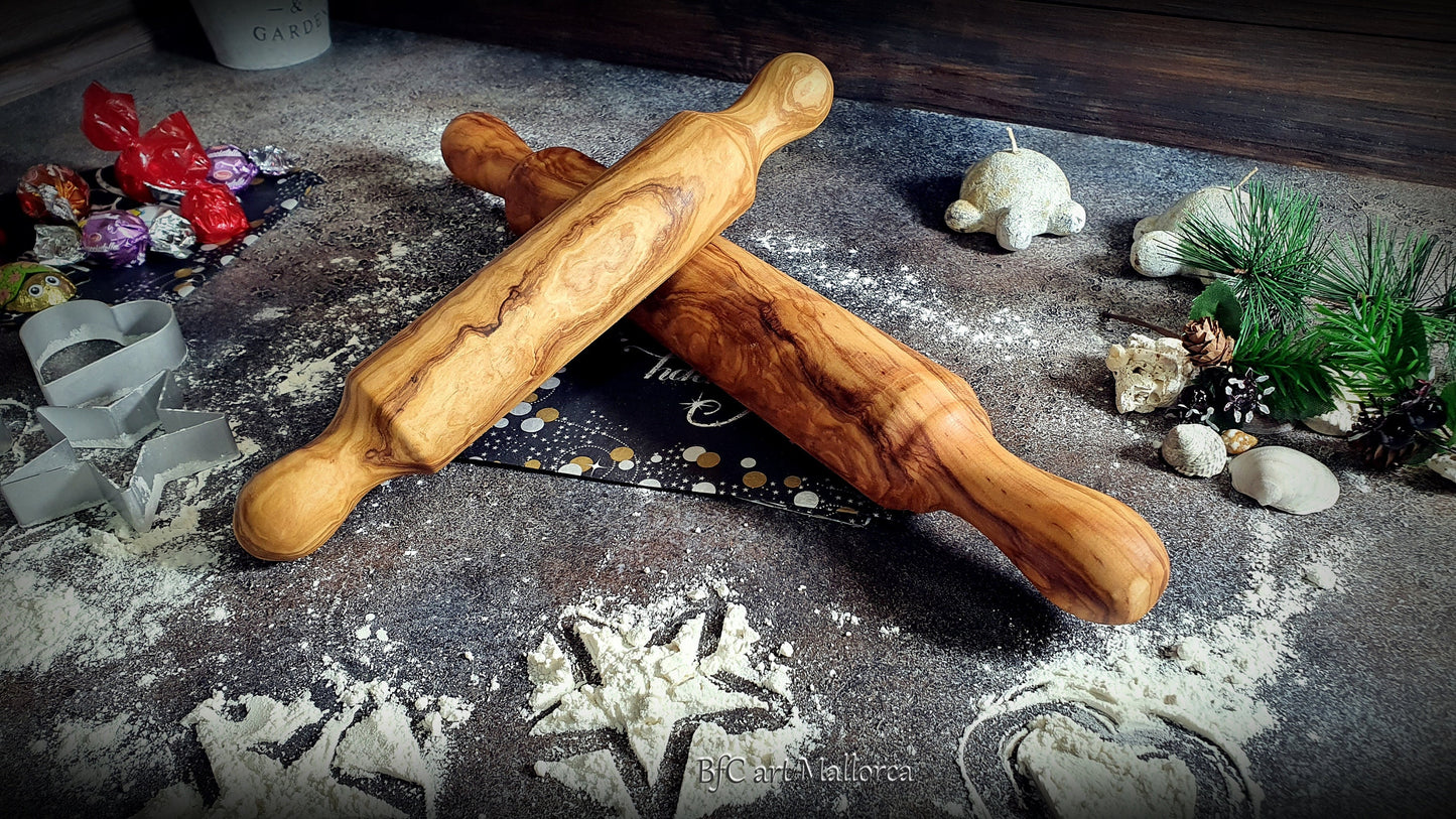 Traditional Rolling Pins Olive Wood for the Preparation of Pasta and Cookies with the with Children, Set Handcrafted Rolling Pin smooth