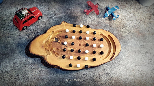 Solitaire Game Board Custom With 36 Glass Balls Rustic Olive Wood, Vintage Classic Solitaire Board Game Set, Classic Indoor Board Game