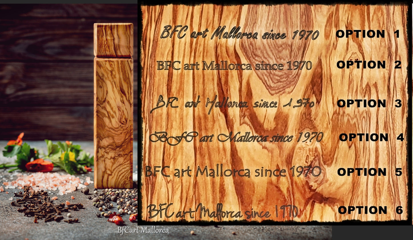 Custom Salt and Pepper Mill Set for Seasoning Olive Wood, Personalized Pepper Grinder and Salt Set