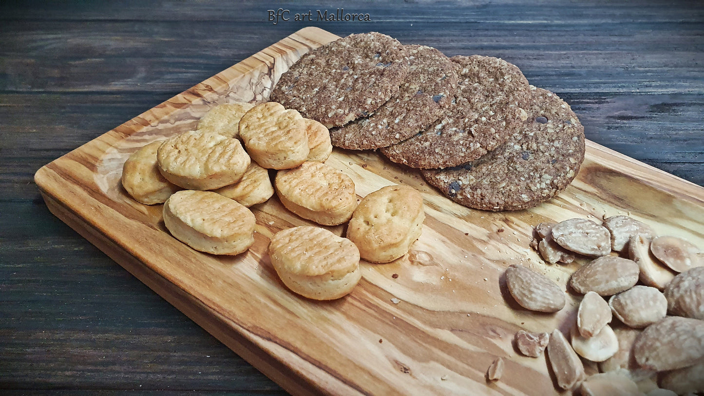 Olive wood Tray for Cookies and Snacks, Tea and Biscuit Serving Plate, Serving Tray with Handles, Charcuterie Board with Handles